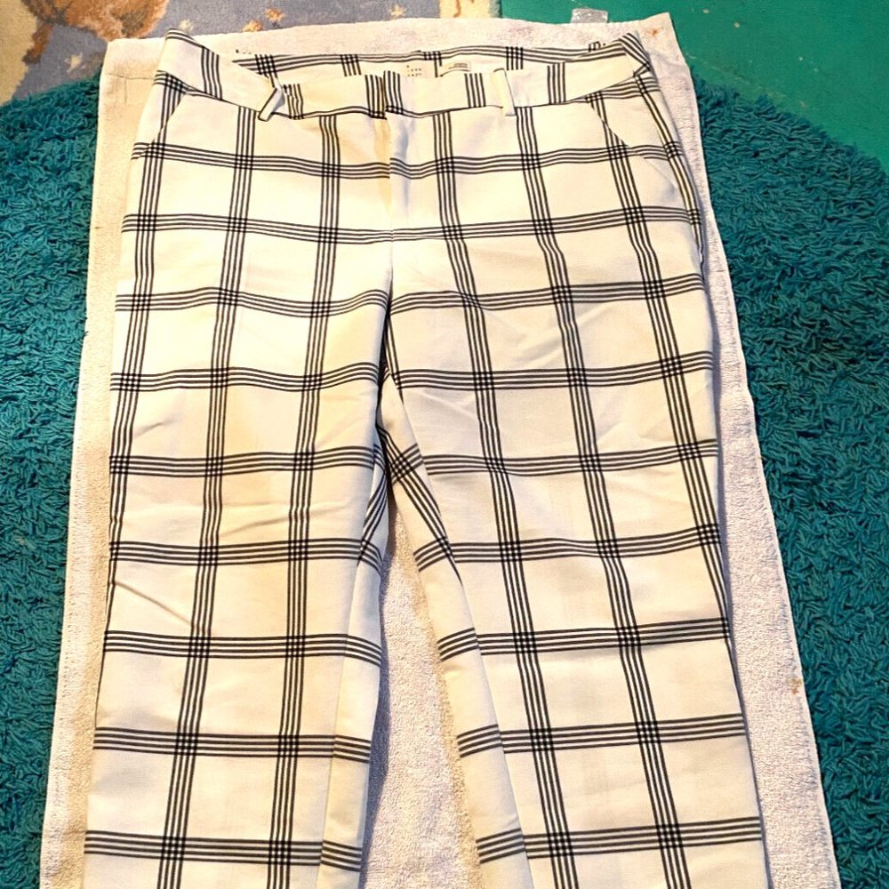 A  New Day Womens Stretch Window Pane Elastic Waist Cropped Pants Size 16
